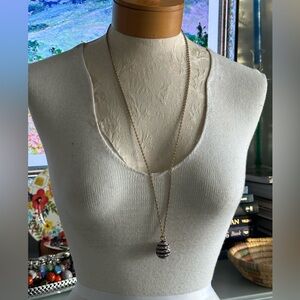 J Crew Gold and Blue Striped Pendant Necklace